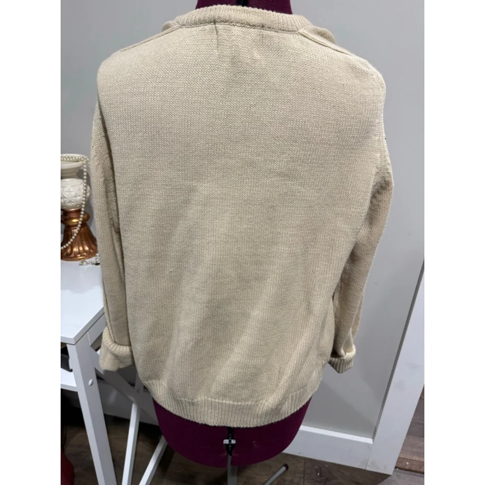 🌟SALE Vintage Cream Cardigan With Gold Embroidered and Pearl Design Small - Picture 3 of 4